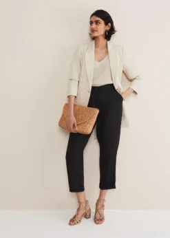 Klarra Black Linen Tapered Trousers -TrendLust Verkäufe 101462050 07 klarra black linen tapered trousers