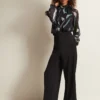 Shellina Black Satin Wide Leg Trousers