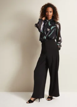 Shellina Black Satin Wide Leg Trousers