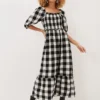 Evlin Gingham Square Neck Dress