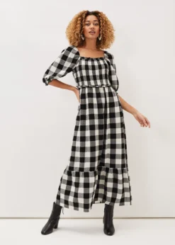 Evlin Gingham Square Neck Dress