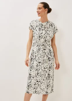 Jaelynn Ditsy Cowl Tie Waist Print Dress