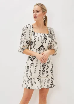 Linen Ikat Print A-Line Dress