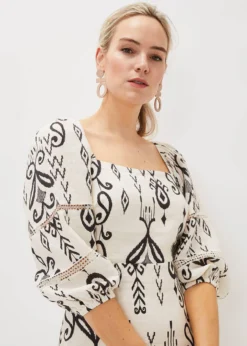 Linen Ikat Print A-Line Dress -TrendLust Verkäufe 220913867 04 linen ikat print a line dress