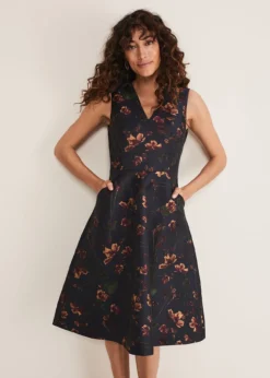 Savannah Jacquard Floral Fit And Flare Dress