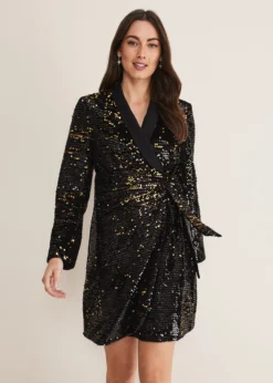 Brea Wrap Tuxe Sequin Dress