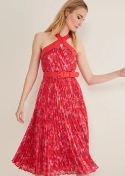 Zoya Pleat Midi Floral Dress