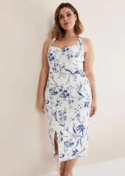 Kaya Linen Floral Bodycon Midi Dress -TrendLust Verkäufe 221532814 07 kaya linen floral bodycon midi dress