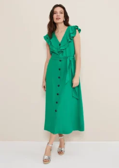 Jamilla Green Linen Midi Dress