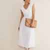 Julieta White Linen Ruffle Broderie Midi Dress
