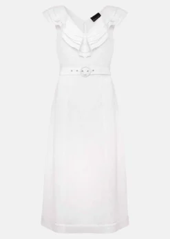 Julieta White Linen Ruffle Broderie Midi Dress -TrendLust Verkäufe 221567055 99 julieta white linen ruffle broderie midi dress