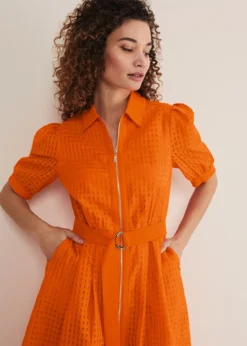 Carey Orange Checked Textured Midi Dress -TrendLust Verkäufe 221739650 03 carey orange checked textured midi dress