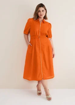 Carey Orange Checked Textured Midi Dress -TrendLust Verkäufe 221739650 04 carey orange checked textured midi dress