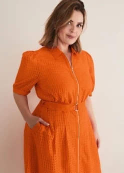 Carey Orange Checked Textured Midi Dress -TrendLust Verkäufe 221739650 05 carey orange checked textured midi dress