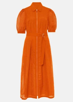 Carey Orange Checked Textured Midi Dress -TrendLust Verkäufe 221739650 99 carey orange checked textured midi dress