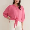 Raelynn Tie Front Linen Blouse