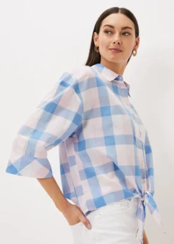 Della Gingham Tie Front Blouse -TrendLust Verkäufe 502230356 04 della gingham tie front blouse