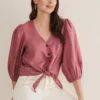 Raven Linen Tie Front Blouse