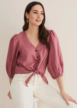 Raven Linen Tie Front Blouse