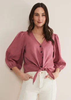Raven Linen Tie Front Blouse -TrendLust Verkäufe 502265303 04 raven linen tie front blouse