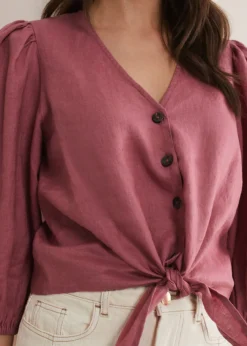 Raven Linen Tie Front Blouse -TrendLust Verkäufe 502265303 05 raven linen tie front blouse