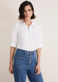 Alannah Puff Sleeve Zip Collar Blouse