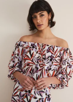 Tona Leaf Print Bardot Top