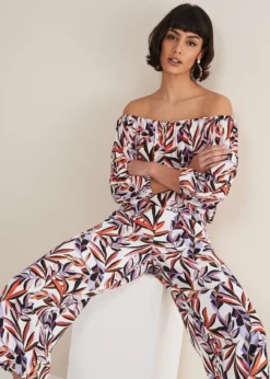 Tona Leaf Print Bardot Top -TrendLust Verkäufe 502404000 04 tona leaf print bardot top