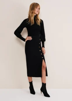 Irina Ribbed Button Detail Knit Skirt