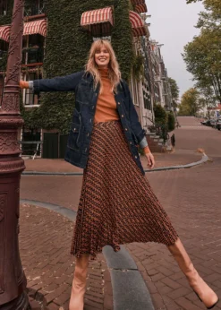 Elmina Pleated Geo Print Midi Skirt